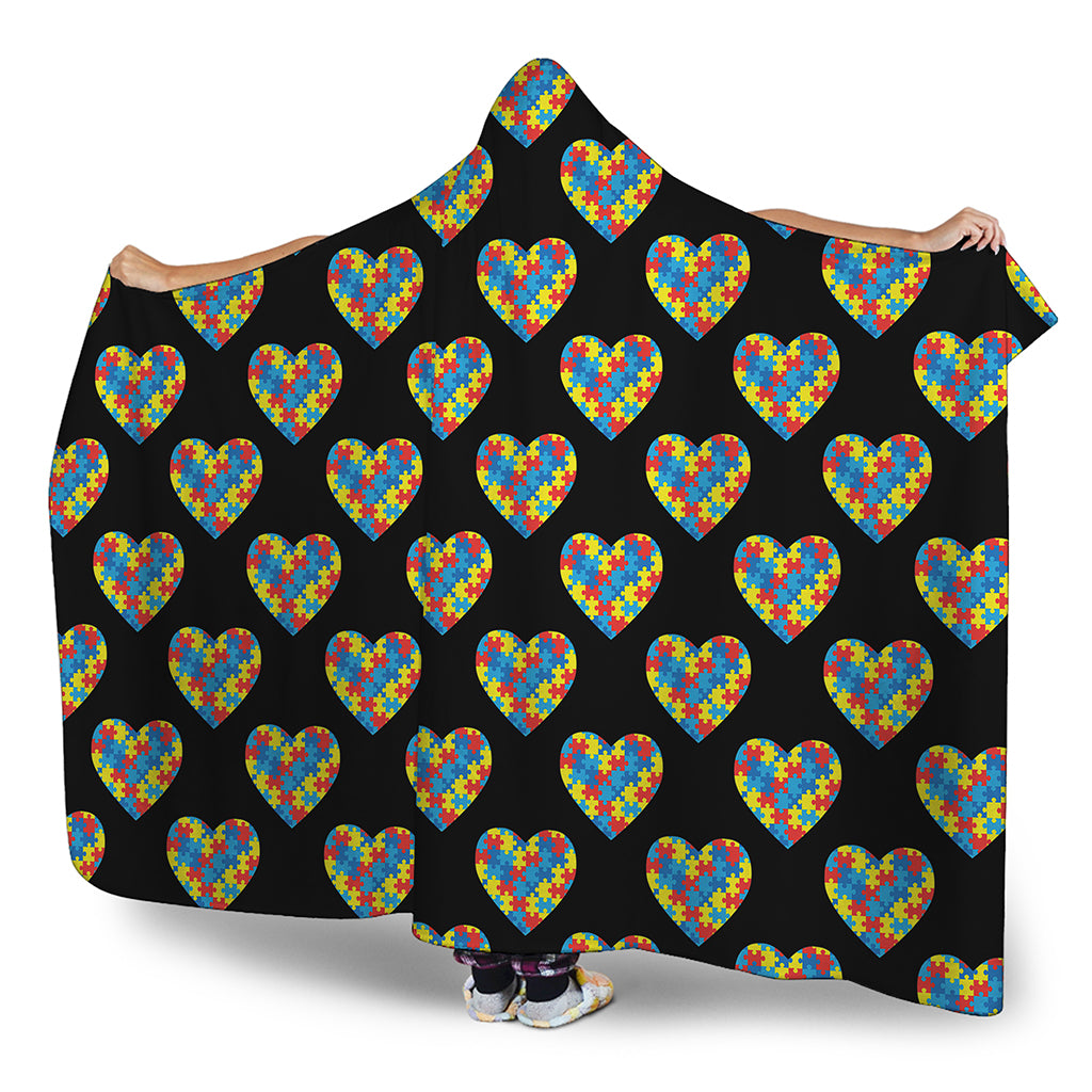 Autism Awareness Heart Pattern Print Hooded Blanket