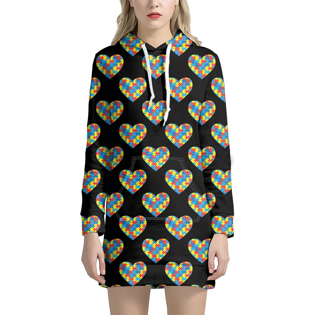 Autism Awareness Heart Pattern Print Hoodie Dress