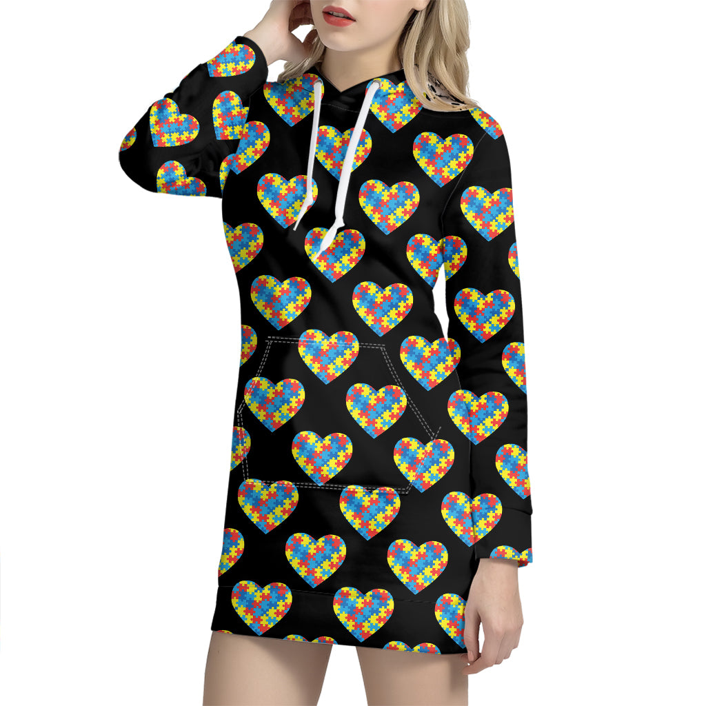 Autism Awareness Heart Pattern Print Hoodie Dress