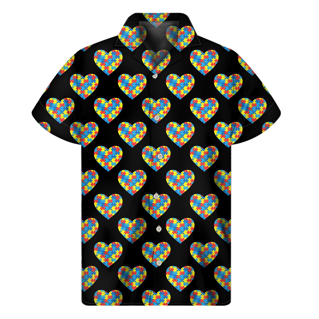 Autism Awareness Heart Pattern Print Men's Short Sleeve Shirt