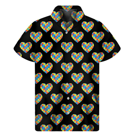 Autism Awareness Heart Pattern Print Men's Short Sleeve Shirt