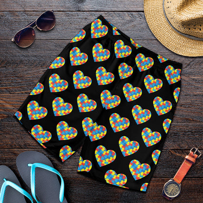 Autism Awareness Heart Pattern Print Men's Shorts