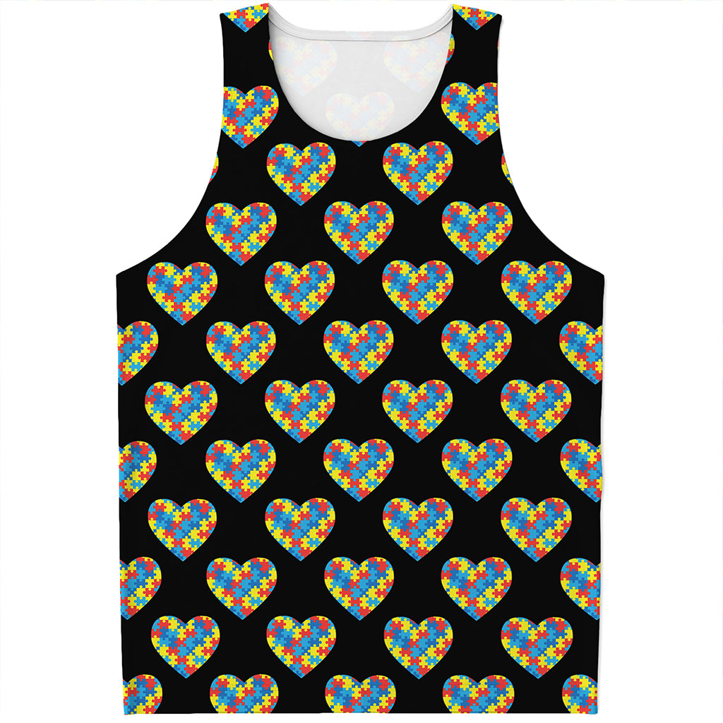 Autism Awareness Heart Pattern Print Men's Tank Top