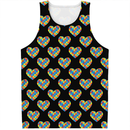 Autism Awareness Heart Pattern Print Men's Tank Top