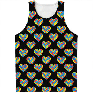 Autism Awareness Heart Pattern Print Men's Tank Top