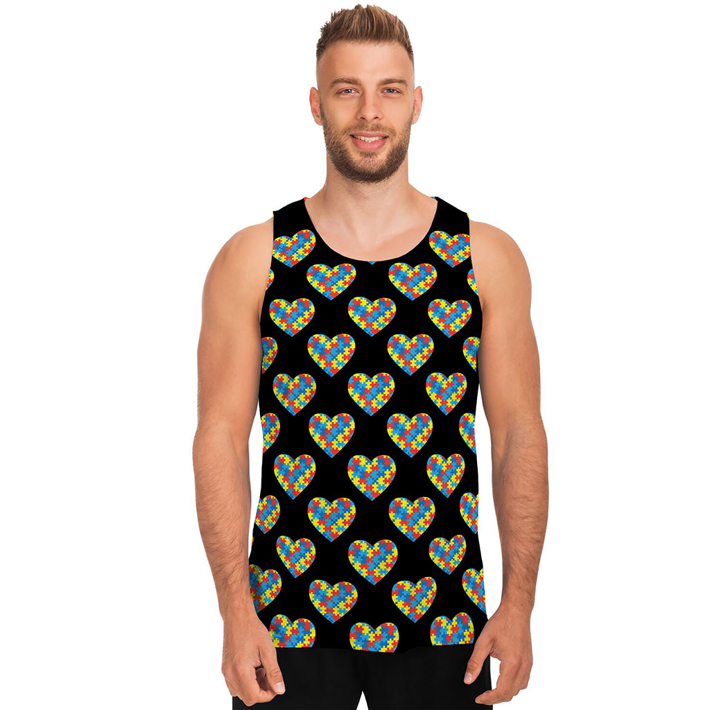 Autism Awareness Heart Pattern Print Men's Tank Top