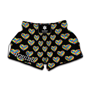 Autism Awareness Heart Pattern Print Muay Thai Boxing Shorts