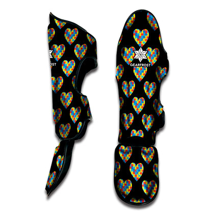 Autism Awareness Heart Pattern Print Muay Thai Shin Guard