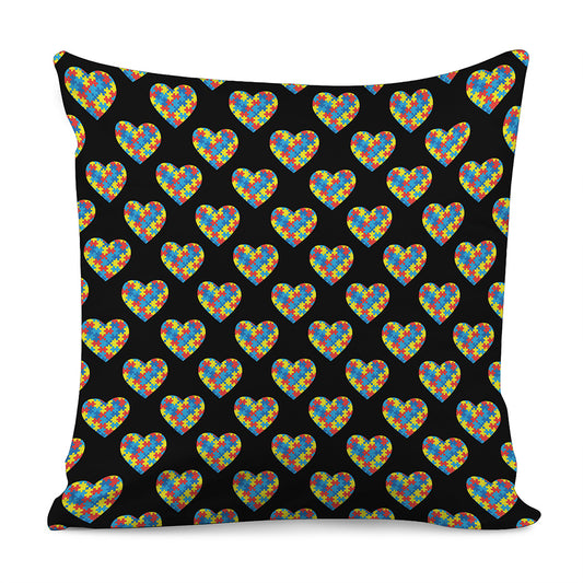 Autism Awareness Heart Pattern Print Pillow Cover