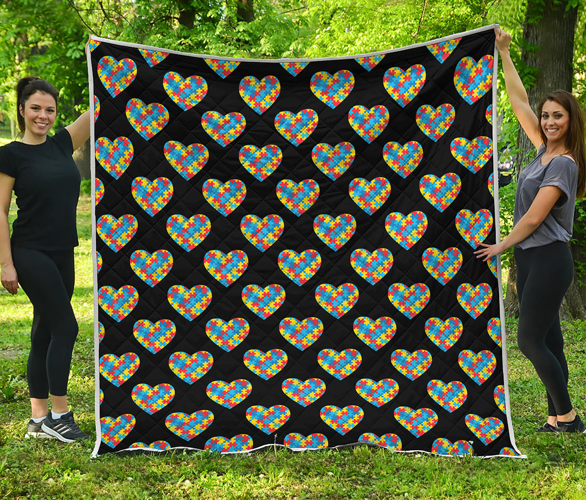 Autism Awareness Heart Pattern Print Quilt