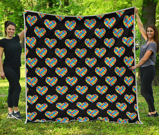 Autism Awareness Heart Pattern Print Quilt