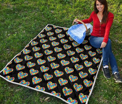 Autism Awareness Heart Pattern Print Quilt