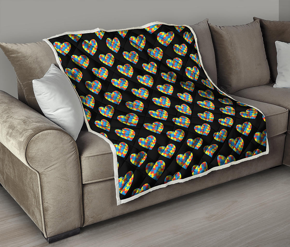 Autism Awareness Heart Pattern Print Quilt