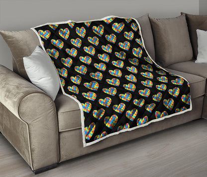 Autism Awareness Heart Pattern Print Quilt