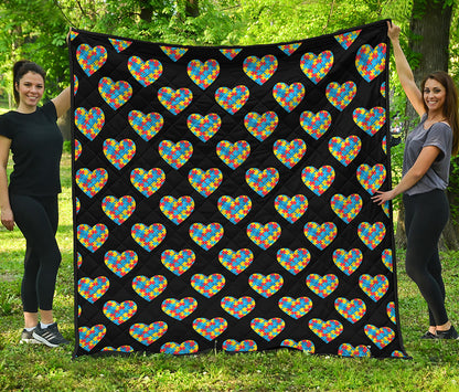 Autism Awareness Heart Pattern Print Quilt