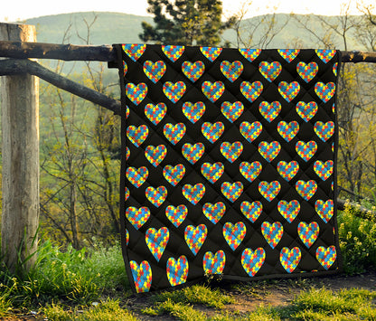 Autism Awareness Heart Pattern Print Quilt