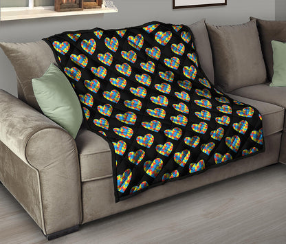 Autism Awareness Heart Pattern Print Quilt