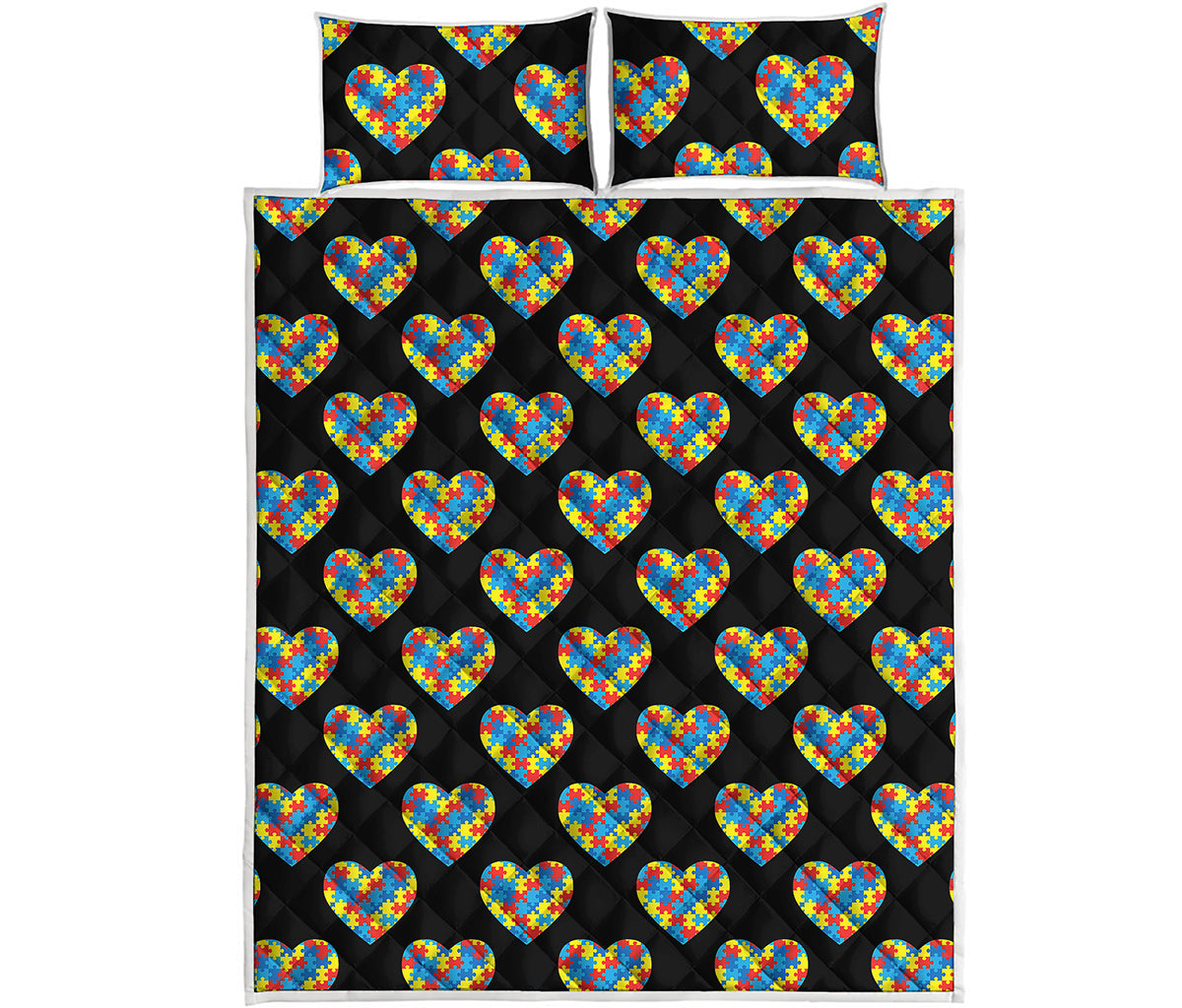 Autism Awareness Heart Pattern Print Quilt Bed Set