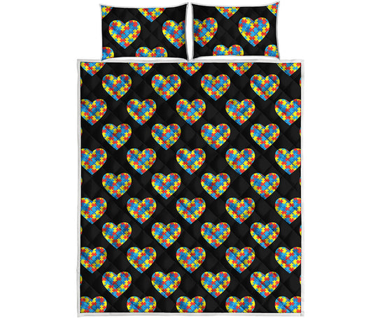 Autism Awareness Heart Pattern Print Quilt Bed Set