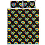Autism Awareness Heart Pattern Print Quilt Bed Set