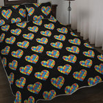 Autism Awareness Heart Pattern Print Quilt Bed Set