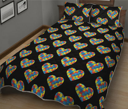 Autism Awareness Heart Pattern Print Quilt Bed Set