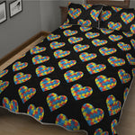 Autism Awareness Heart Pattern Print Quilt Bed Set