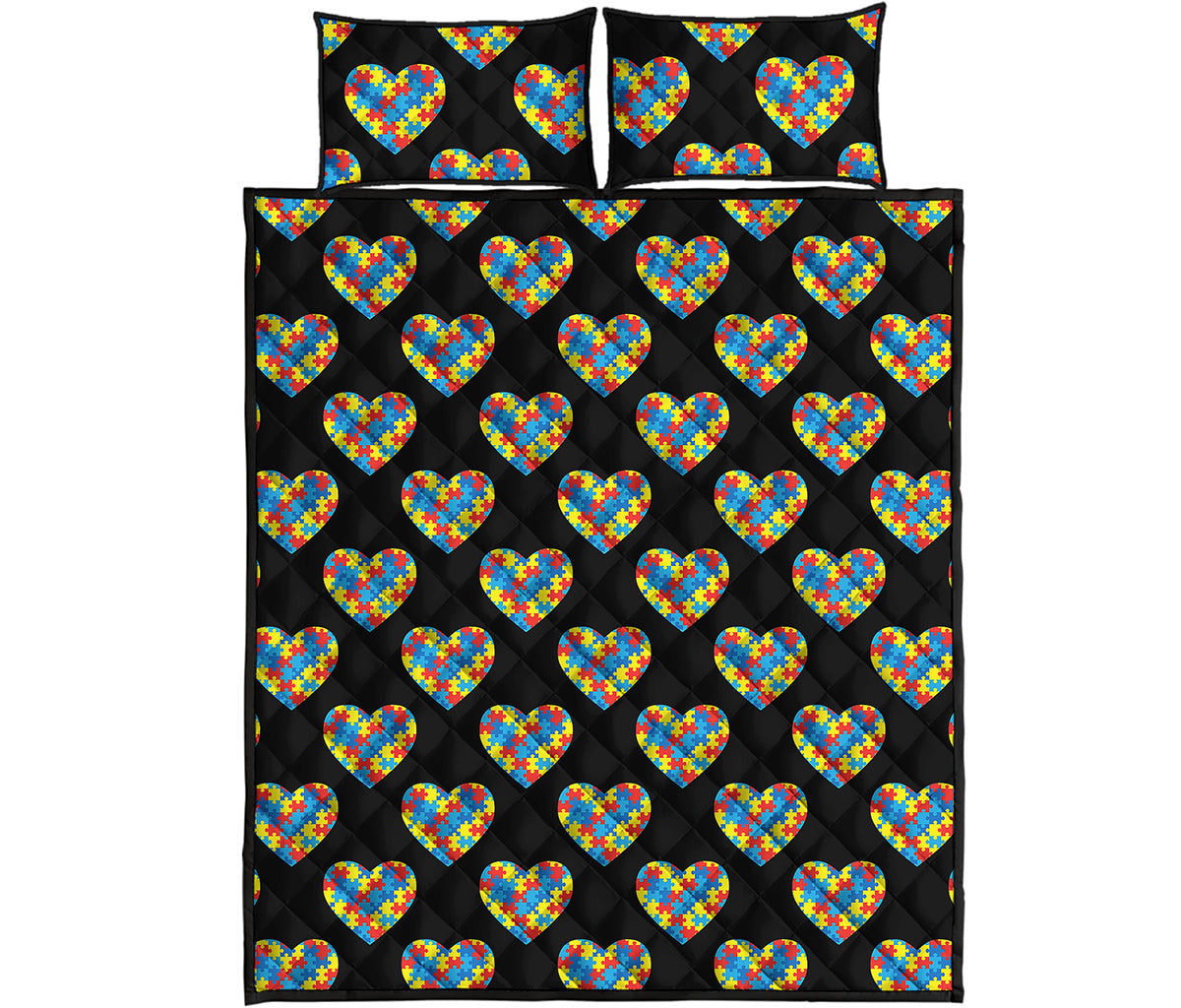 Autism Awareness Heart Pattern Print Quilt Bed Set