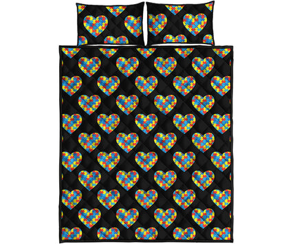 Autism Awareness Heart Pattern Print Quilt Bed Set