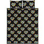 Autism Awareness Heart Pattern Print Quilt Bed Set