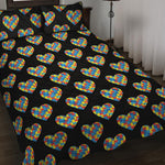Autism Awareness Heart Pattern Print Quilt Bed Set