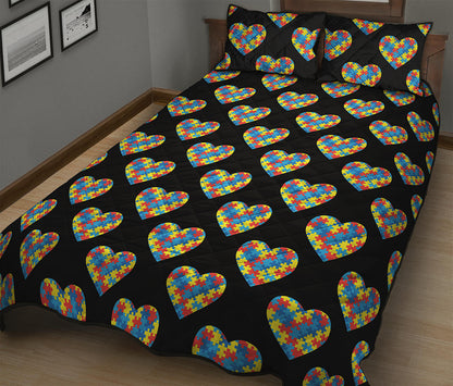 Autism Awareness Heart Pattern Print Quilt Bed Set