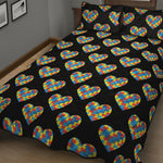 Autism Awareness Heart Pattern Print Quilt Bed Set