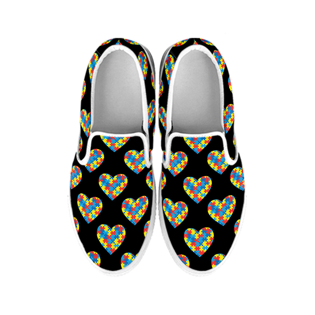 Autism Awareness Heart Pattern Print White Slip On Shoes