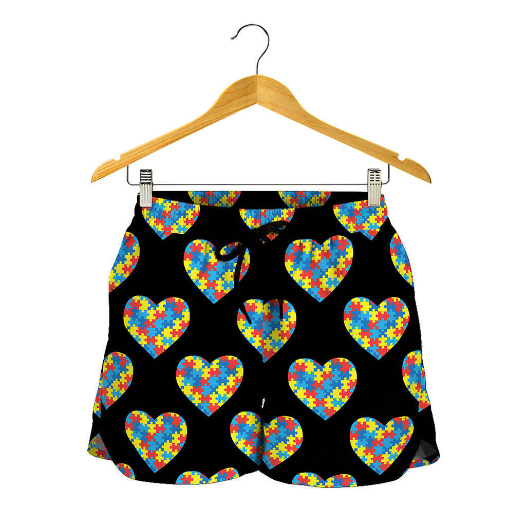 Autism Awareness Heart Pattern Print Women's Shorts