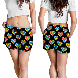 Autism Awareness Heart Pattern Print Women's Shorts