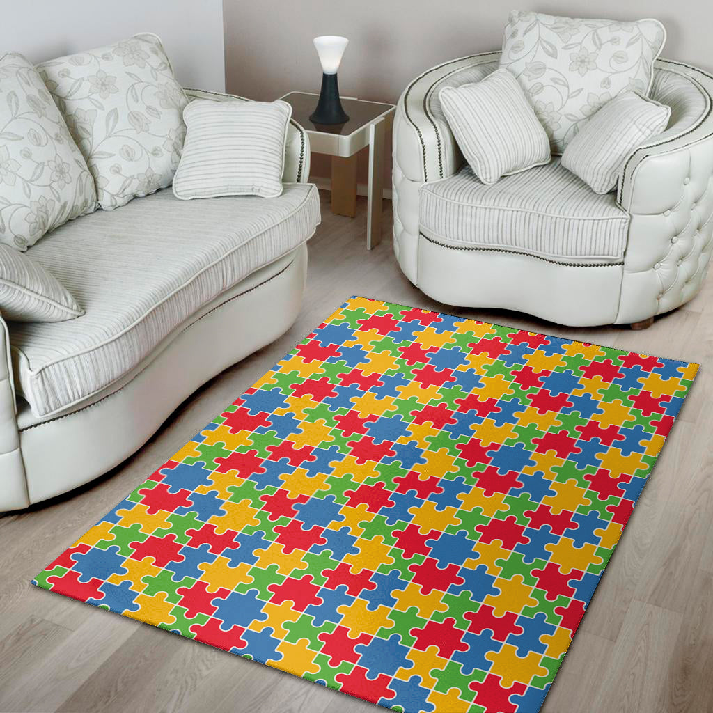 Autism Awareness Jigsaw Pattern Print Area Rug