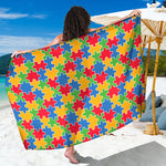 Autism Awareness Jigsaw Pattern Print Beach Sarong Wrap