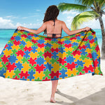 Autism Awareness Jigsaw Pattern Print Beach Sarong Wrap
