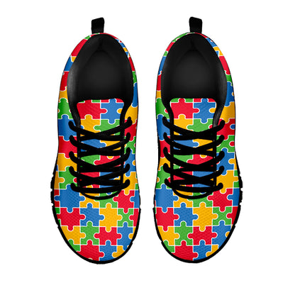 Autism Awareness Jigsaw Pattern Print Black Sneakers