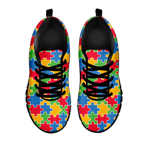 Autism Awareness Jigsaw Pattern Print Black Sneakers