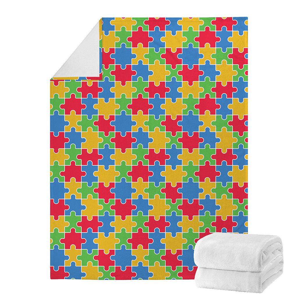 Autism Awareness Jigsaw Pattern Print Blanket