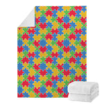 Autism Awareness Jigsaw Pattern Print Blanket