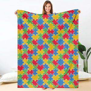 Autism Awareness Jigsaw Pattern Print Blanket