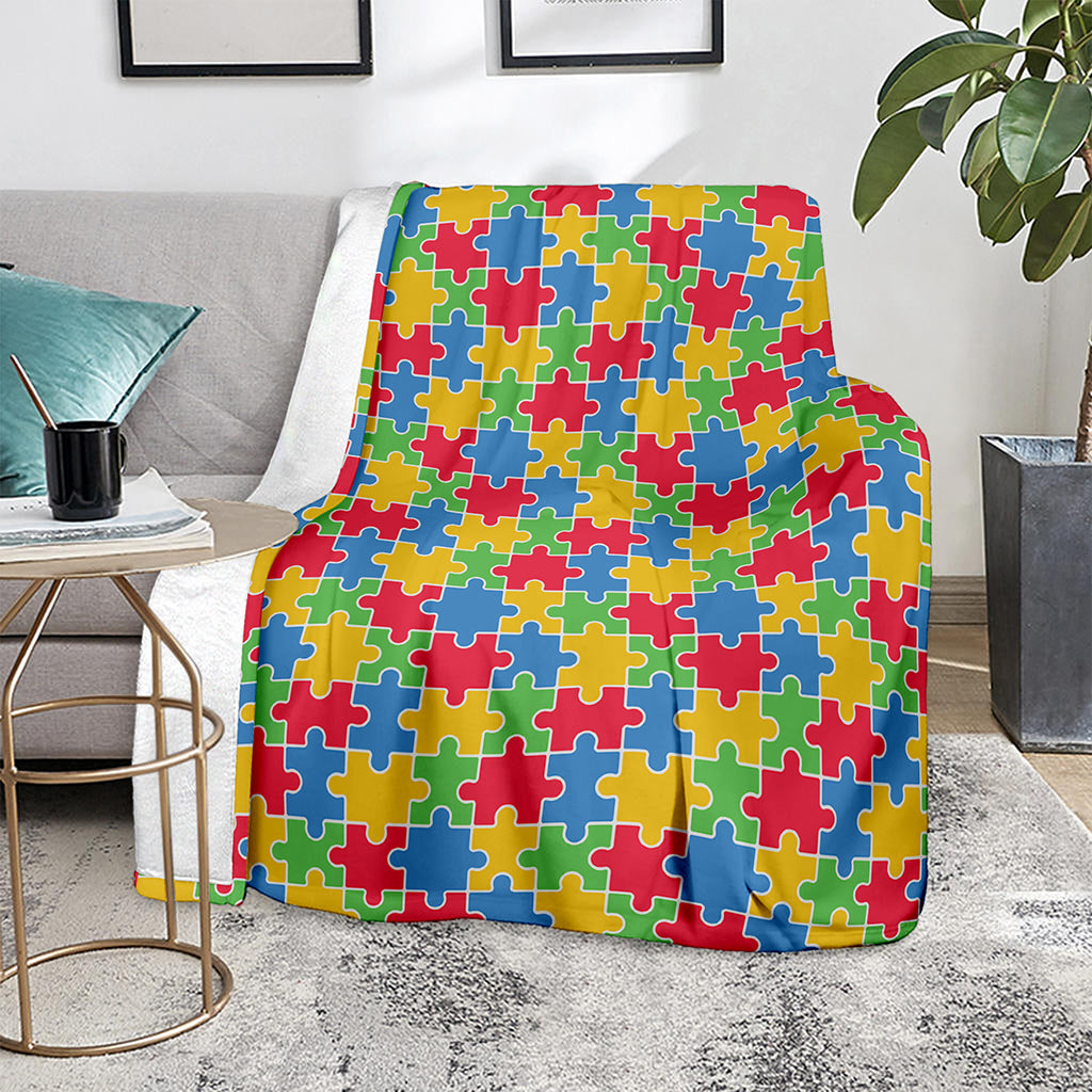 Autism Awareness Jigsaw Pattern Print Blanket