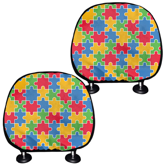 Autism Awareness Jigsaw Pattern Print Car Headrest Covers