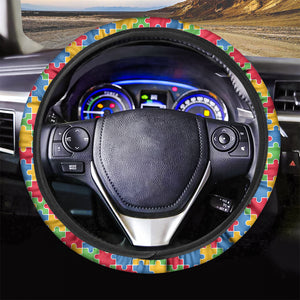 Autism Awareness Jigsaw Pattern Print Car Steering Wheel Cover