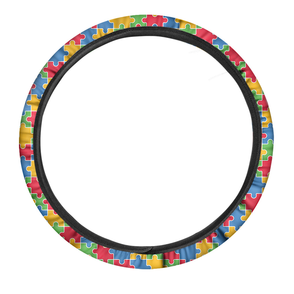 Autism Awareness Jigsaw Pattern Print Car Steering Wheel Cover