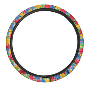 Autism Awareness Jigsaw Pattern Print Car Steering Wheel Cover