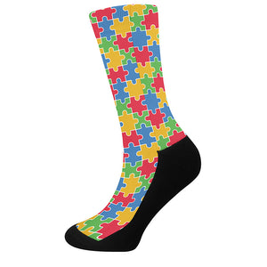 Autism Awareness Jigsaw Pattern Print Crew Socks